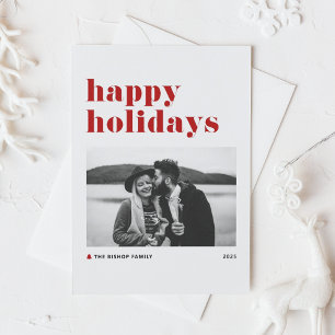 Red Retro Bold Typografy Foto Happy Holidays Feiertagspostkarte
