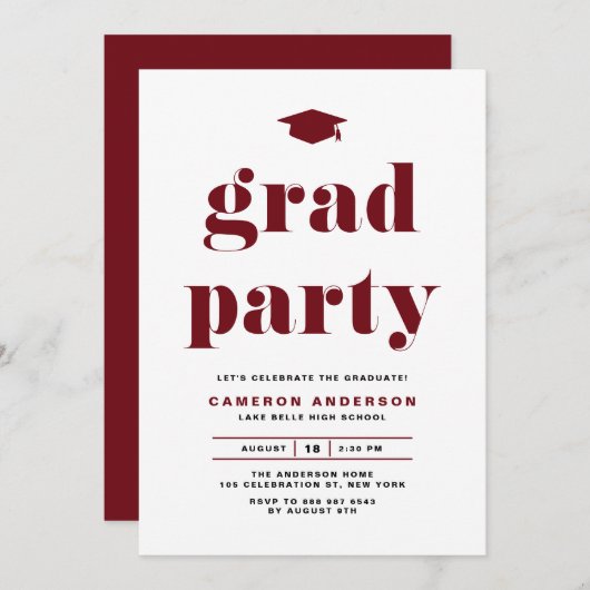 Red Retro Bold Typografy Graduation Party Einladung (Vorne/Hinten)
