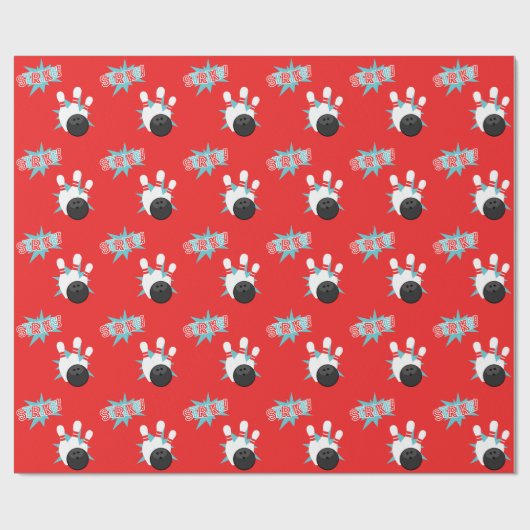 Red Retro Bowling Wrapping Paper Geschenkpapier (Flach)