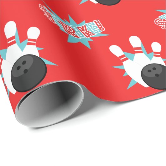 Red Retro Bowling Wrapping Paper Geschenkpapier (Rolleneckpunkt)