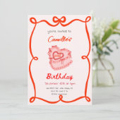 Red Retro Cake Birthday Einladung (Stehend Vorderseite)