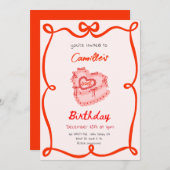 Red Retro Cake Birthday Einladung (Vorne/Hinten)