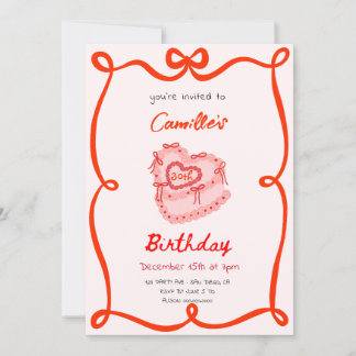 Red Retro Cake Birthday Einladung