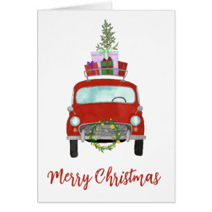Red Retro Car mit Weihnachtsgeschenken