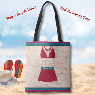 Red Retro Chic Swimsuit Beach Vibes Tote Tasche