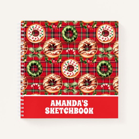 Red Retro Christmas Donuts Kinderbuch Notizblock (Vorderseite)