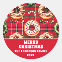 Red Retro Christmas Donuts Red Tartan Kariert