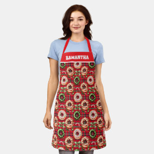 Red Retro Christmas Donuts Red Tartan Kariert Schürze