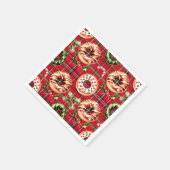 Red Retro Christmas Donuts Red Tartan Kariert Serviette (Ecke)
