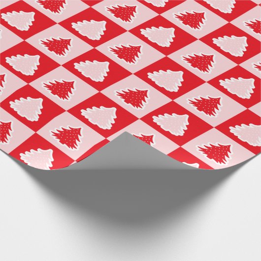 Red Retro Christmas Tree Red Tartan Kariert Geschenkpapier (Ecke)