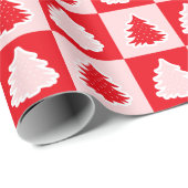 Red Retro Christmas Tree Red Tartan Kariert Geschenkpapier (Rolleneckpunkt)