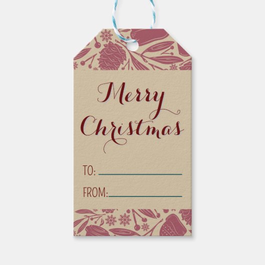 Red Retro Cosy Christmas Pattern Geschenkanhänger (Vorderseite)