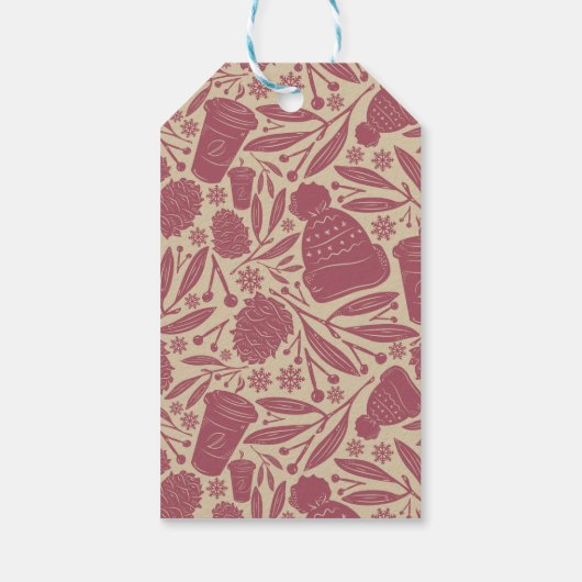 Red Retro Cosy Christmas Pattern Geschenkanhänger (Rückseite)