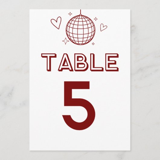 Red Retro Disco Groovy Grosse Tischnummern (Vorderseite)