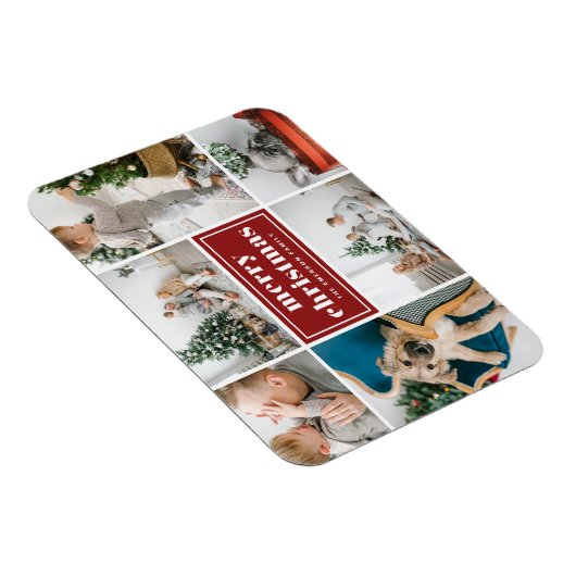Red Retro Frohe Weihnachtsfoto Collage Magnet (Rechte Seite)