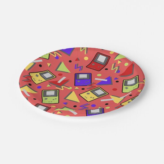 Red Retro Gaming Pappteller (Schrägansicht)