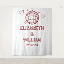 Red Retro Groovy Disco Ball Wedding Foto Hintergru