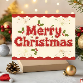 Red Retro Groovy Merry Christmas Feiertagskarte