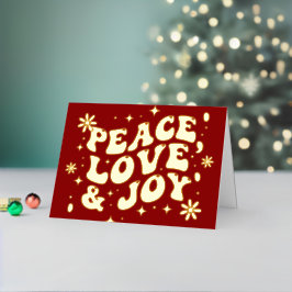 Red Retro Groovy Peace Love Joy Christmas