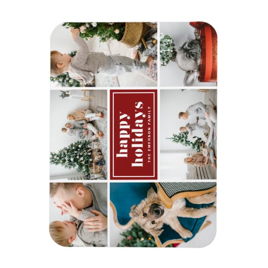 Red Retro Happy Holidays FotoCollage Magnet (Vertikal)