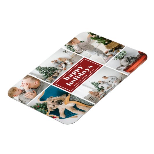 Red Retro Happy Holidays FotoCollage Magnet (Linke Seite)