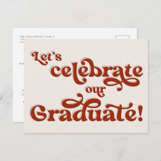Red Retro Inspirierte Typografy Graduation Party I Postkarte (Vorne/Hinten)