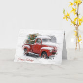 Red Retro LKW mit Weihnachtsbaum Karte (Gelbe Blume)