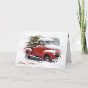 Red Retro LKW mit Weihnachtsbaum Karte