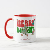 Red Retro Merry Bright Name Weihnachtsbaum Tasse (Links)