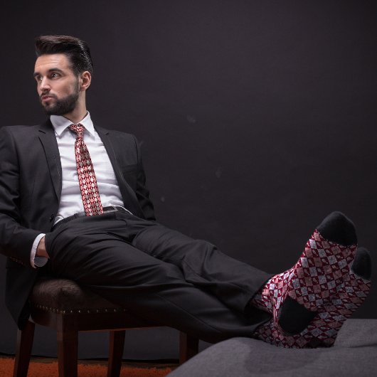 Red Retro Raute Bowling Button Krawatte