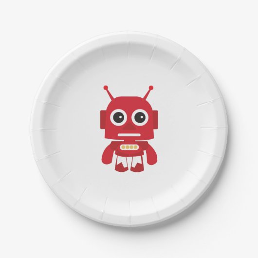 Red Retro Robot Pappteller (Vorderseite)