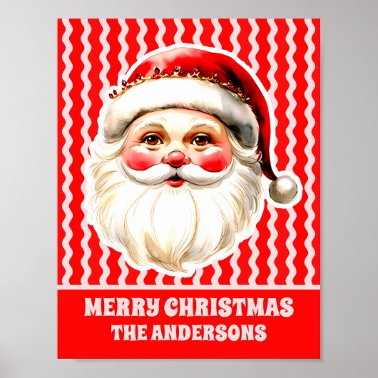 Red Retro Santa Claus Red Ric Rac Familie Weihnach Poster (Vorne)