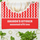 Red Retro Santa Claus Red Ric Rac Weihnachten Geschirrtuch (Gefaltet)