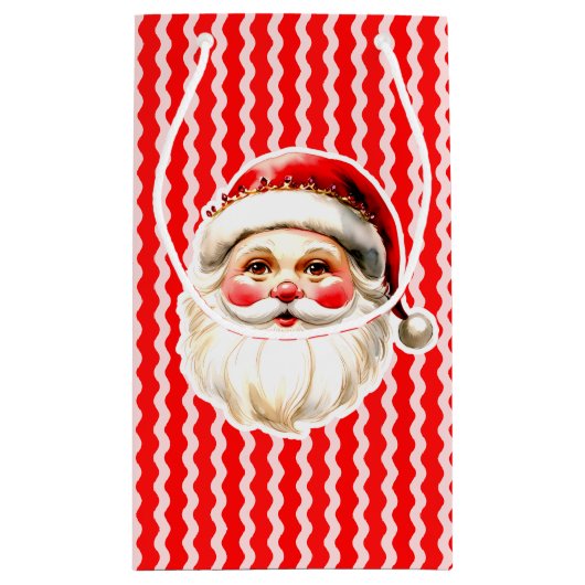 Red Retro Santa Claus Red Ric Rac Weihnachten Kleine Geschenktüte (Rückseite)