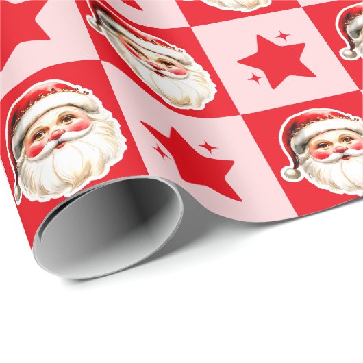 Red Retro Santa Claus Red Tartan Karierte Weihnach Geschenkpapier (Rolleneckpunkt)