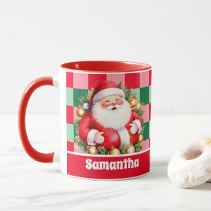 Red Retro Santa Claus Tartan Karierte Weihnachten Tasse