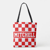 Red Retro Schachbrett Personalisiert Tasche (Rückseite)