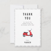 Red Retro Scooter Thema Geburtstag Danke Karte (Vorderseite)