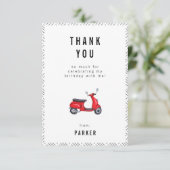 Red Retro Scooter Thema Geburtstag Danke Karte (Stehend Vorderseite)
