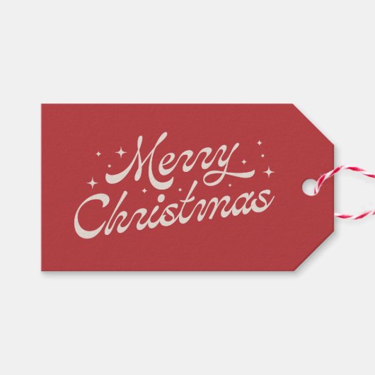 Red Retro Script Frohe Weihnachtsfeiertage Geschen Geschenkanhänger (Vorderseite (Horizontal))