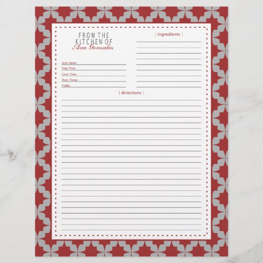 Red Retro Star Rezeptseite (Vorderseite)