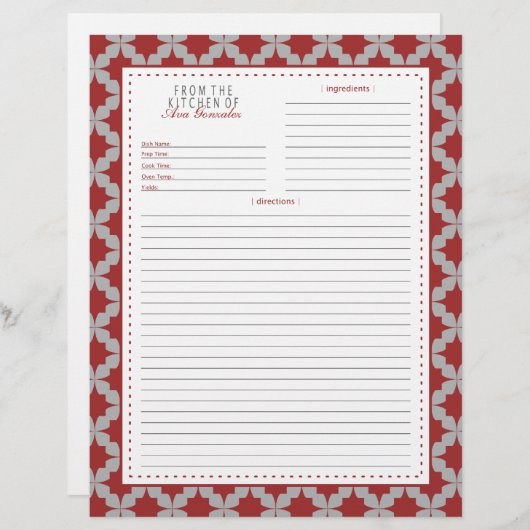 Red Retro Star Rezeptseite (Vorne/Hinten)