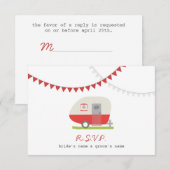 Red Retro Trailer & Bunting RSVP Karte (Vorne/Hinten)