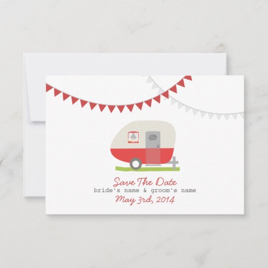 Red Retro Trailer & Hochzeit speichern das Datum Save The Date (Vorderseite)