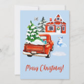 Red Retro Truck mit Weihnachten Baum Haus Snowman (Vorderseite)
