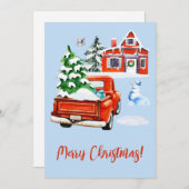 Red Retro Truck mit Weihnachten Baum Haus Snowman (Vorne/Hinten)