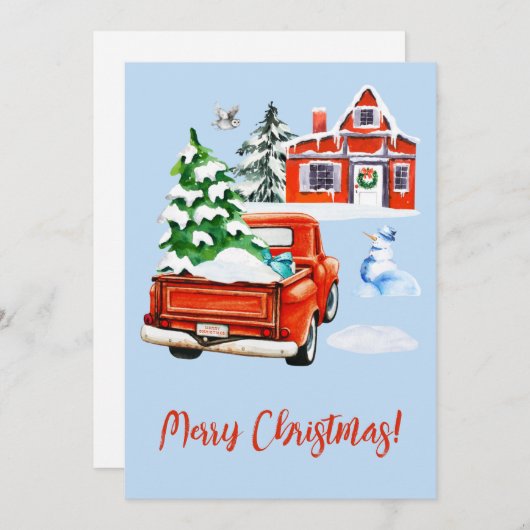 Red Retro Truck mit Weihnachten Baum Haus Snowman (Vorne/Hinten)