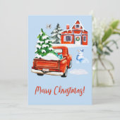 Red Retro Truck mit Weihnachten Baum Haus Snowman (Stehend Vorderseite)