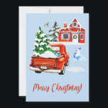 Red Retro Truck mit Weihnachten Baum Haus Snowman<br><div class="desc">Schönes Feriendesign. Vintager roter LKW mit Weihnachtsbaum auf der Rückseite,  Schneemann,  Rotfesthaus und niedlicher fliegender Eule.</div>