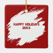 Red Retro Truck mit Weihnachtsbaum in Schneeflocke Keramikornament (Rückseite)